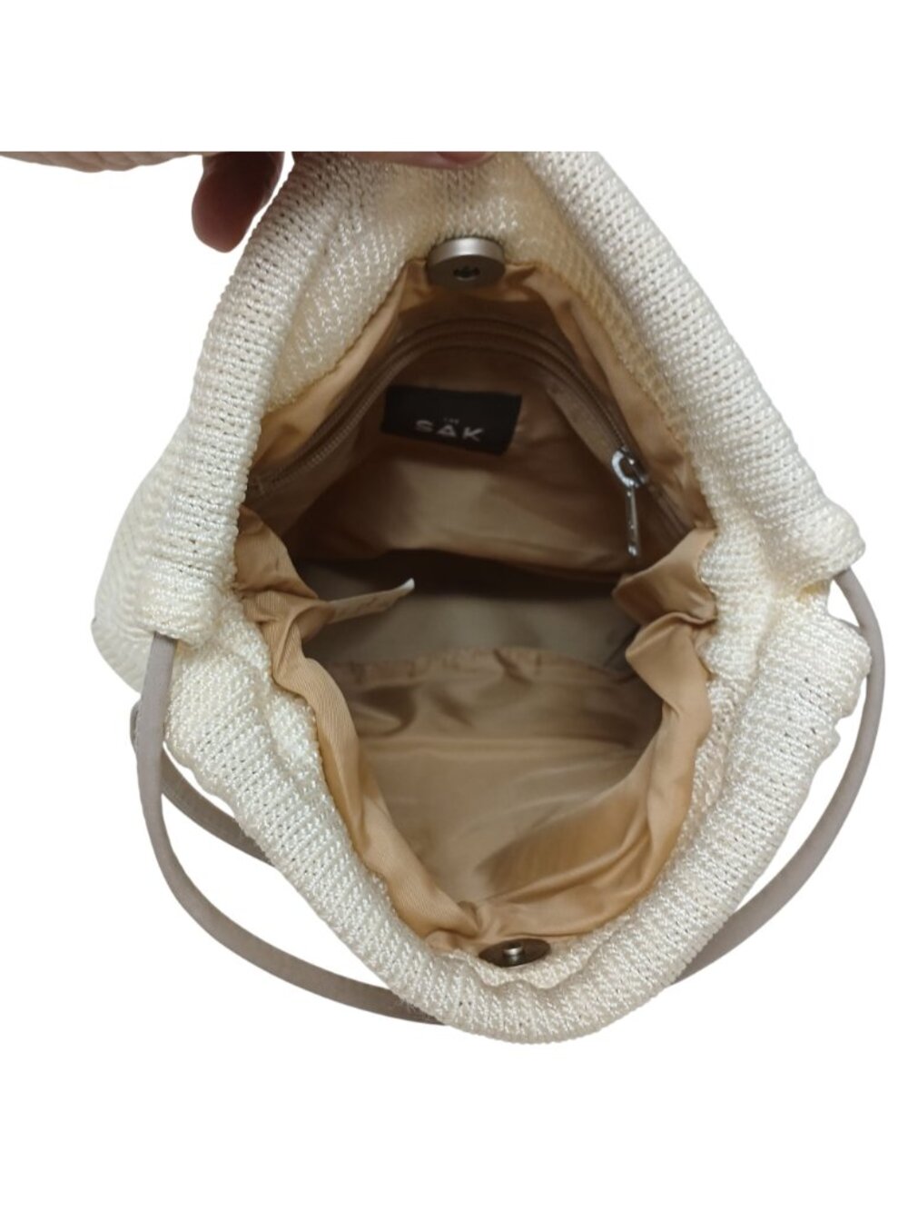 The Sak Womens Ivory Knit Bucket Bag With Double Strap Snap #I-4 - Picture 13 of 15